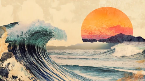 Tidal daydream waves bow to a painted ember sun.