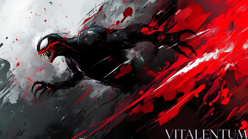 Symbiotic creature lunges through high-contrast crimson motion field