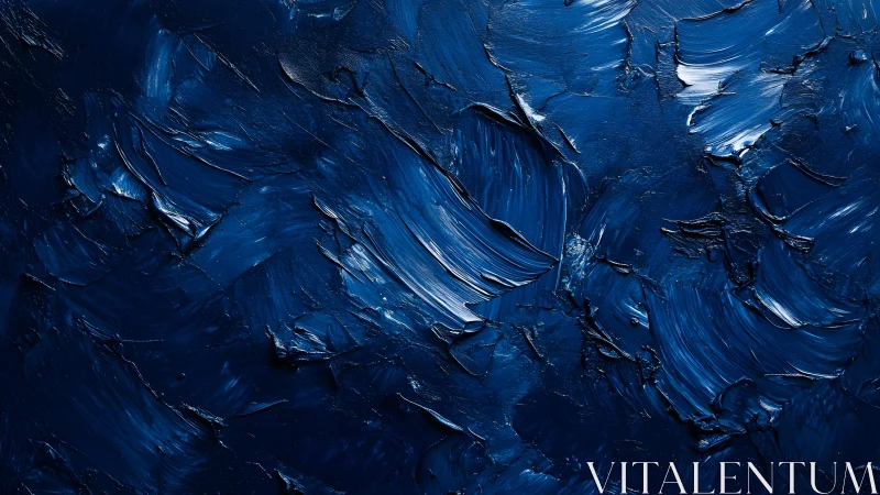 Deep Blue Abstract Oil Painting with Bold Textured Strokes.