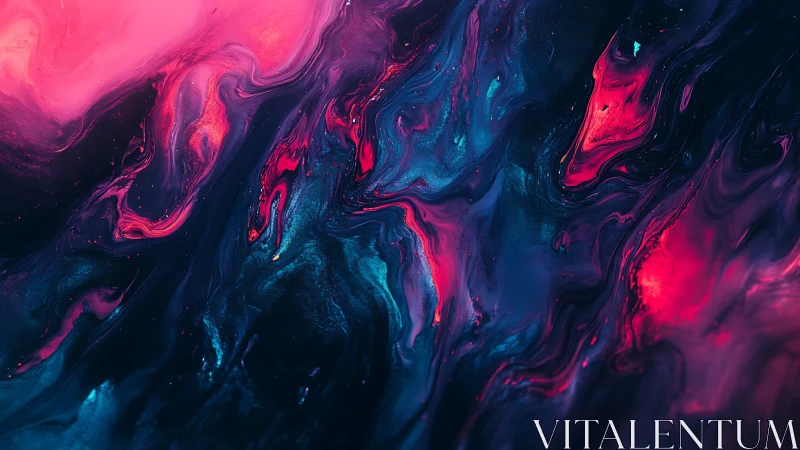 Neon magenta and cyan fluid abstraction forms cosmic currents