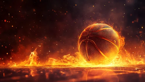 Fiery basketball ignites court surface in dramatic blaze
