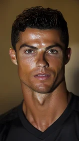 High-contrast studio portrait of athletic male with glossy skin