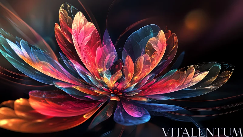 Multichromatic fractal flower bloom with luminous translucent petals