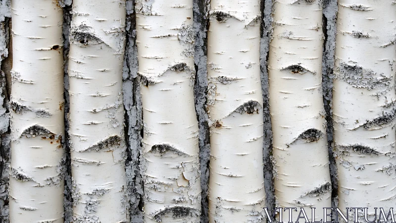 Parallel birch trunks with rhythmic lenticel banding pattern.
