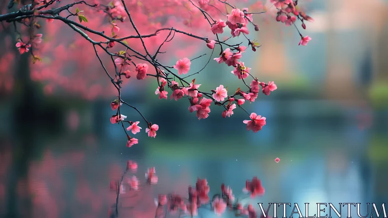 Cherry Blossoms Mirror Dreams in Still Waters.