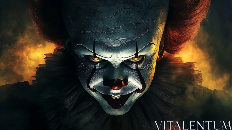 Cinematic horror portrait with dramatic chiaroscuro lighting.