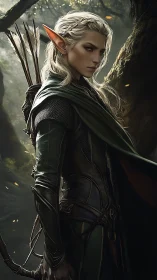 Forest elf archer stands watchfully wrapped in green armor