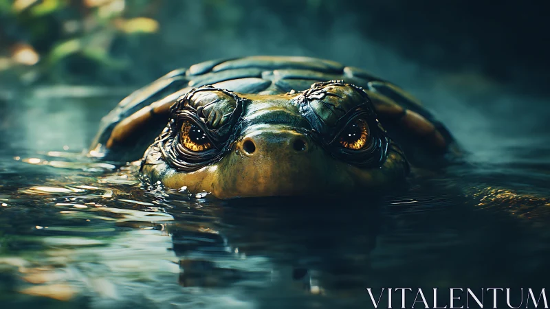 Digital reptilian creature emerges at water surface