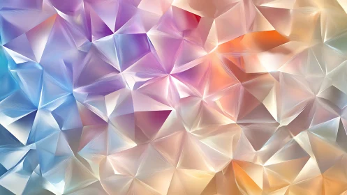 Iridescent low-poly crystal folds glow in soft pastel light