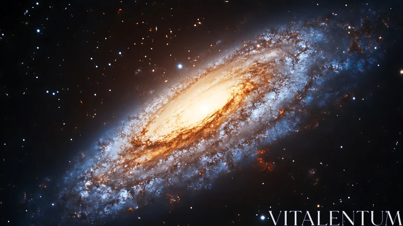 Spiral galaxy with bright core in deep star field space.