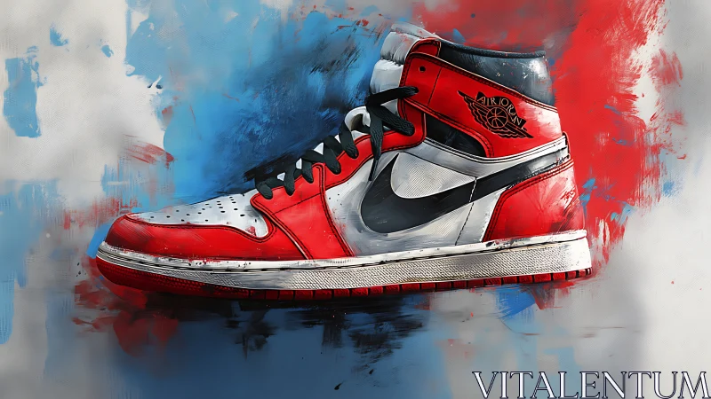 Streetborn sneaker rockets across a paintstorm sky