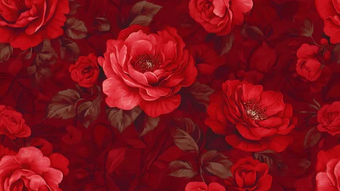 Densely Layered Red Roses: Textural Analysis of Floral Composition.