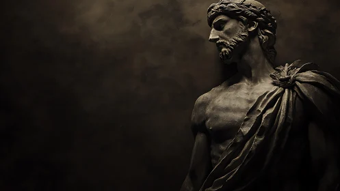 Low-key sculptural bust with chiaroscuro-lit draped torso study