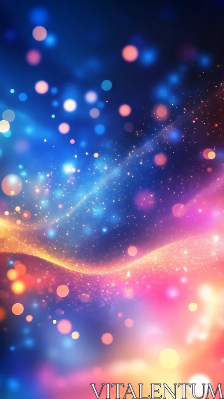 Colorful abstract light waves with glowing bokeh orbs.