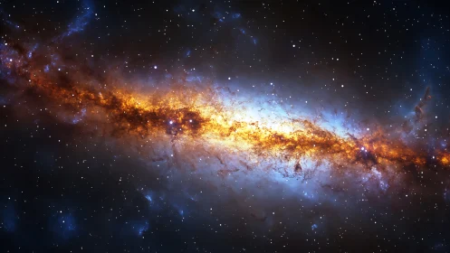 Star-dense galactic core streaked across deep space sky.