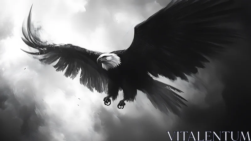 Majestic Bald Eagle in Dramatic Monochrome Digital Art Style.