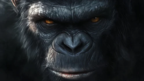 Primal stare of the shadowborn ape, carved in steel light.