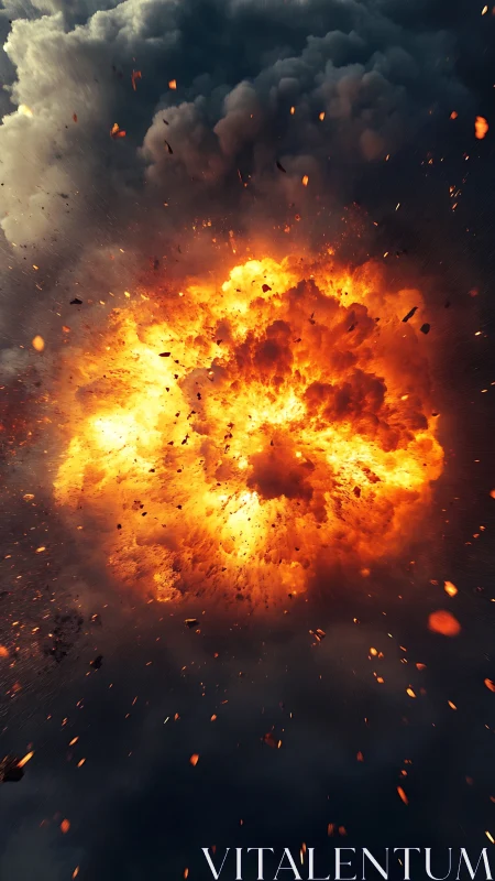 Massive Explosion With Debris and Fiery Blast