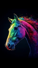 Chromatic equine portrait with high-saturation spectral vectors.