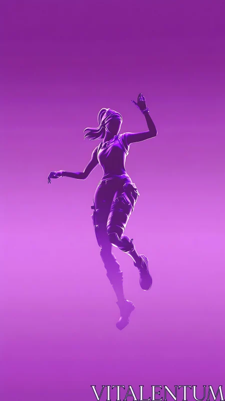 Purple silhouetted gamer character in midair pose.