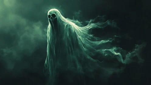 Translucent skeletal wraith formed from drifting green mist.
