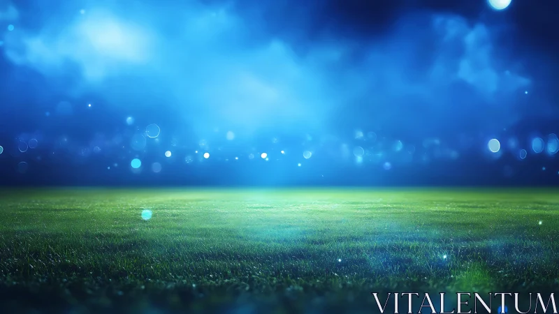 Night stadium field under electric blue stadium lights.