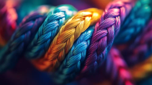 Braided neon fibers intertwine in glowing macro detail.