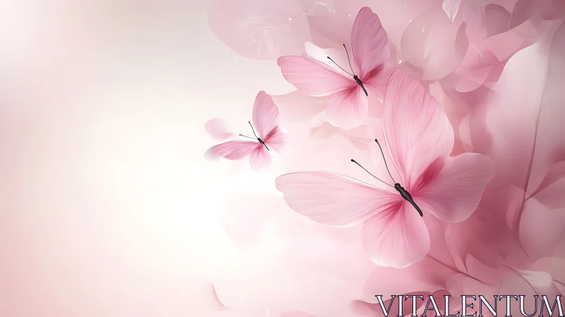 Soft pink butterflies drift through dreamy pastel petals.