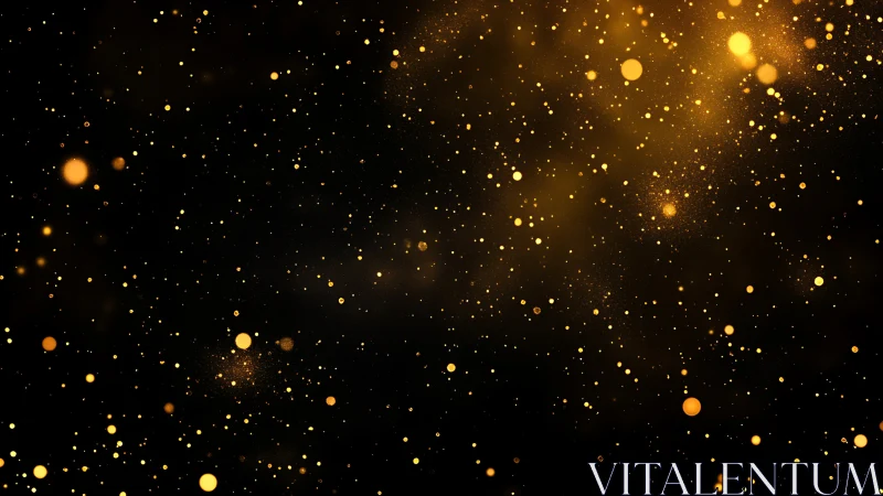 Golden bokeh particles drift across a deep black night sky