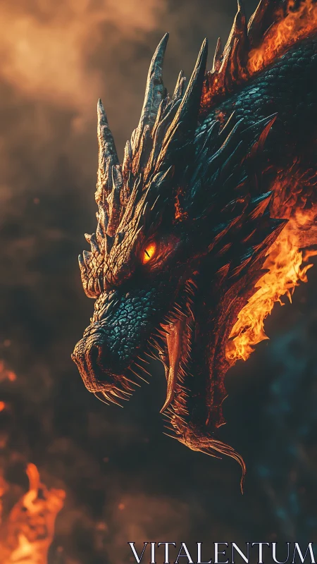 Inferno-eyed dragon king prowls a storm of molten embers.