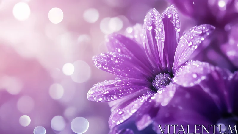 Purple Petals Dancing Through Dewdrop Magic.