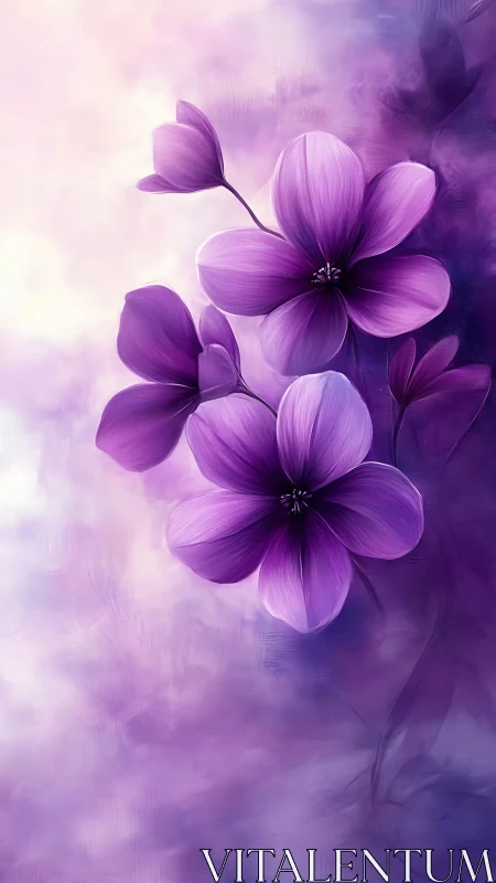 Purple Petals Drift Through Twilight Mist.