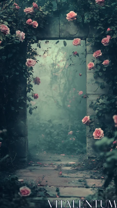 Secret rose garden gate opening onto a dreamy path.
