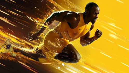 Sprinter carves liquid lightning across a molten yellow void