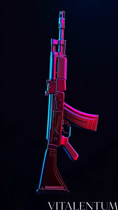 Neon Assault Rifle Glows Against Midnight Darkness