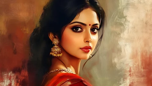 Digital portrait of woman in traditional attire, profile view.