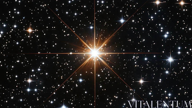 Central bright starfield with diffraction spikes in space.