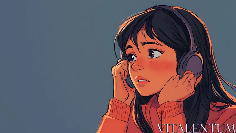 Portrait of a headphone listener rendered in warm digital lighting