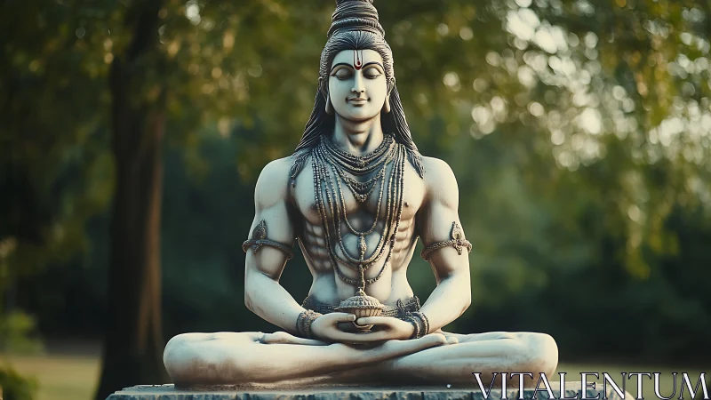 Serene Shiva statue rests in meditative stillness outdoors