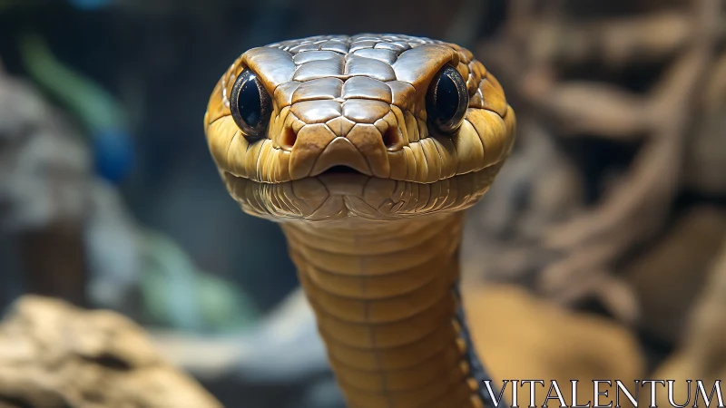 Curious golden snake gazes straight into the spotlight.