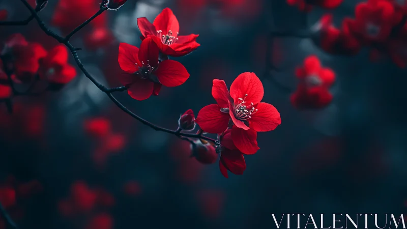 Vibrant Red Flowers Bloom Against a Moody Dark Background