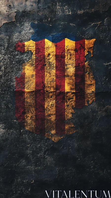 Weathered Catalan stripes carve fire into a crumbling wall
