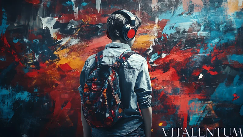 Headphoned dreamer decoding wild graffiti thunderstorm.