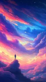 Dreamer Standing Beneath a Dazzling Painted Sky.