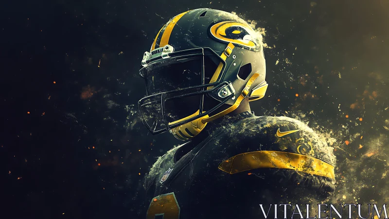 Digital render shows football player in helmet and uniform