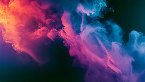 Colorful swirling clouds of neon smoke dance across darkness