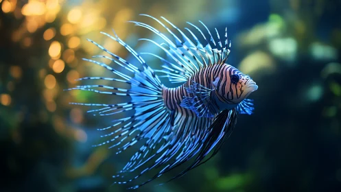 Lionfish in side profile with extended fins underwater.
