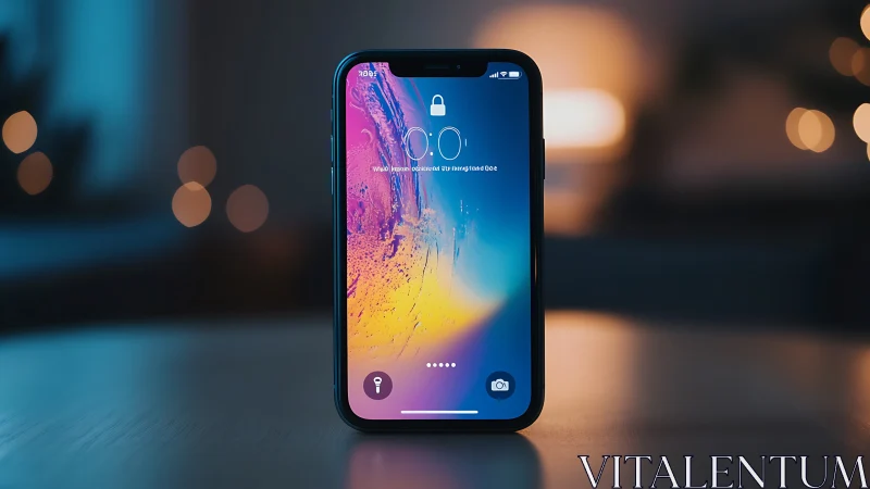 iOS Smartphone Displaying Gradient Lock Screen Interface.