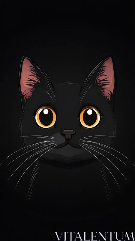 Black Cat with Golden Eyes Against Dark Background