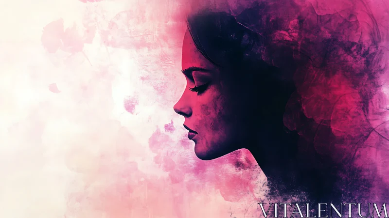 Portrait silhouette dissolves into dreamy pink textures.